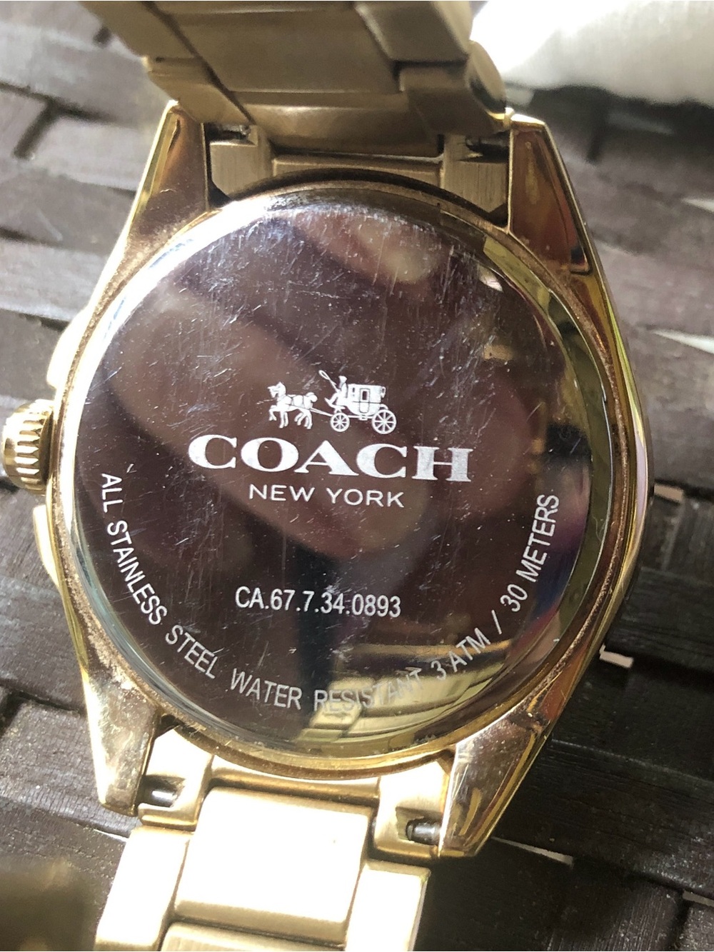 Coach New York Gold watch w/crystals and Coral face - Picture 6 of 8